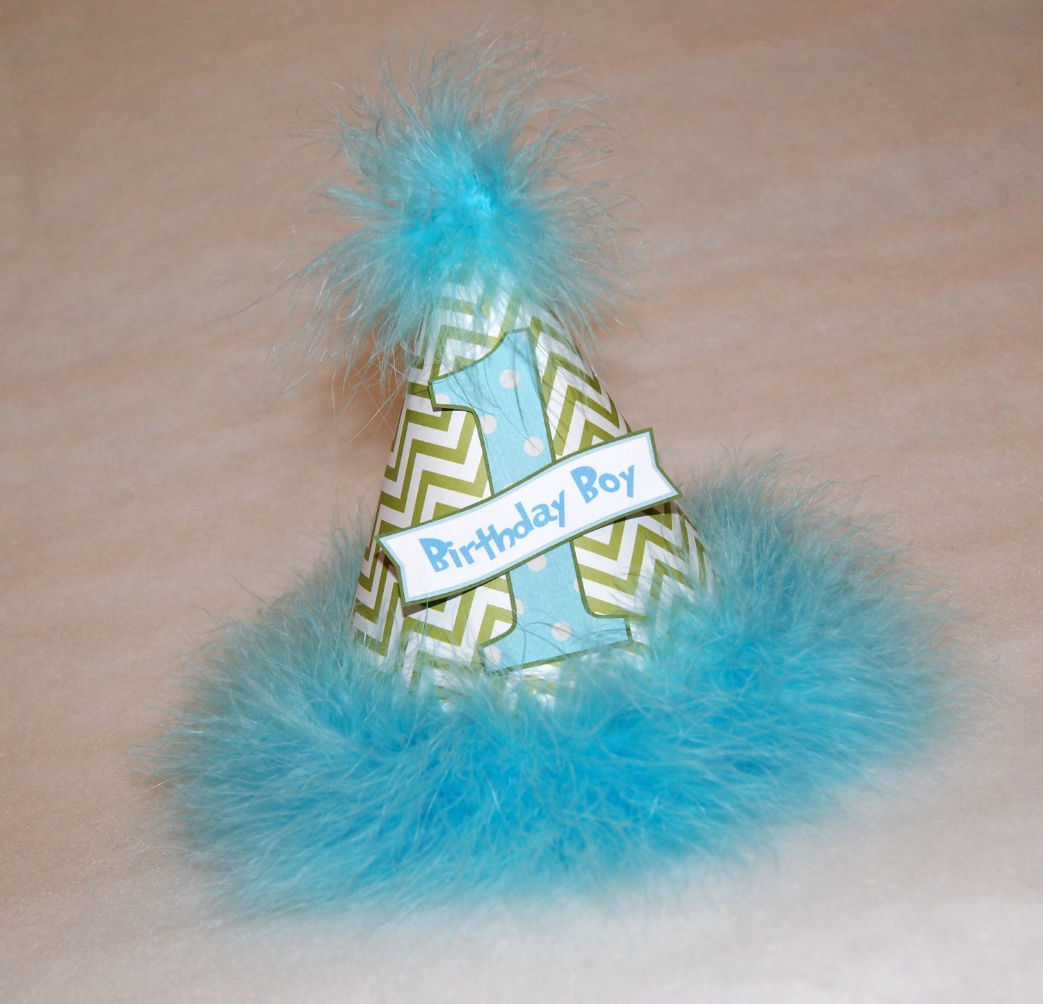 Aqua and Green Chevron Print Boys Party Hat