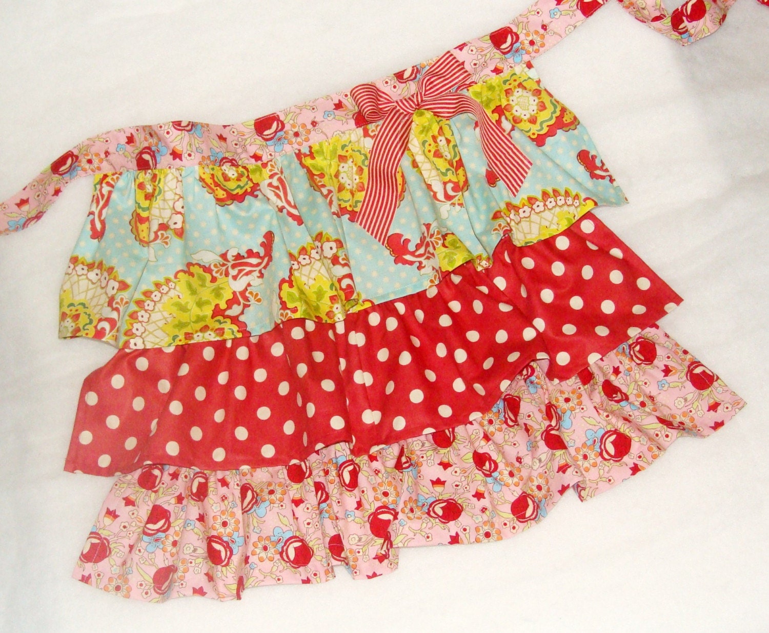 Red, Pink, and Aqua Ruffle Half Apron