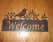 Wren Sitting on Olive Branch welcome Sign - Custom Sign