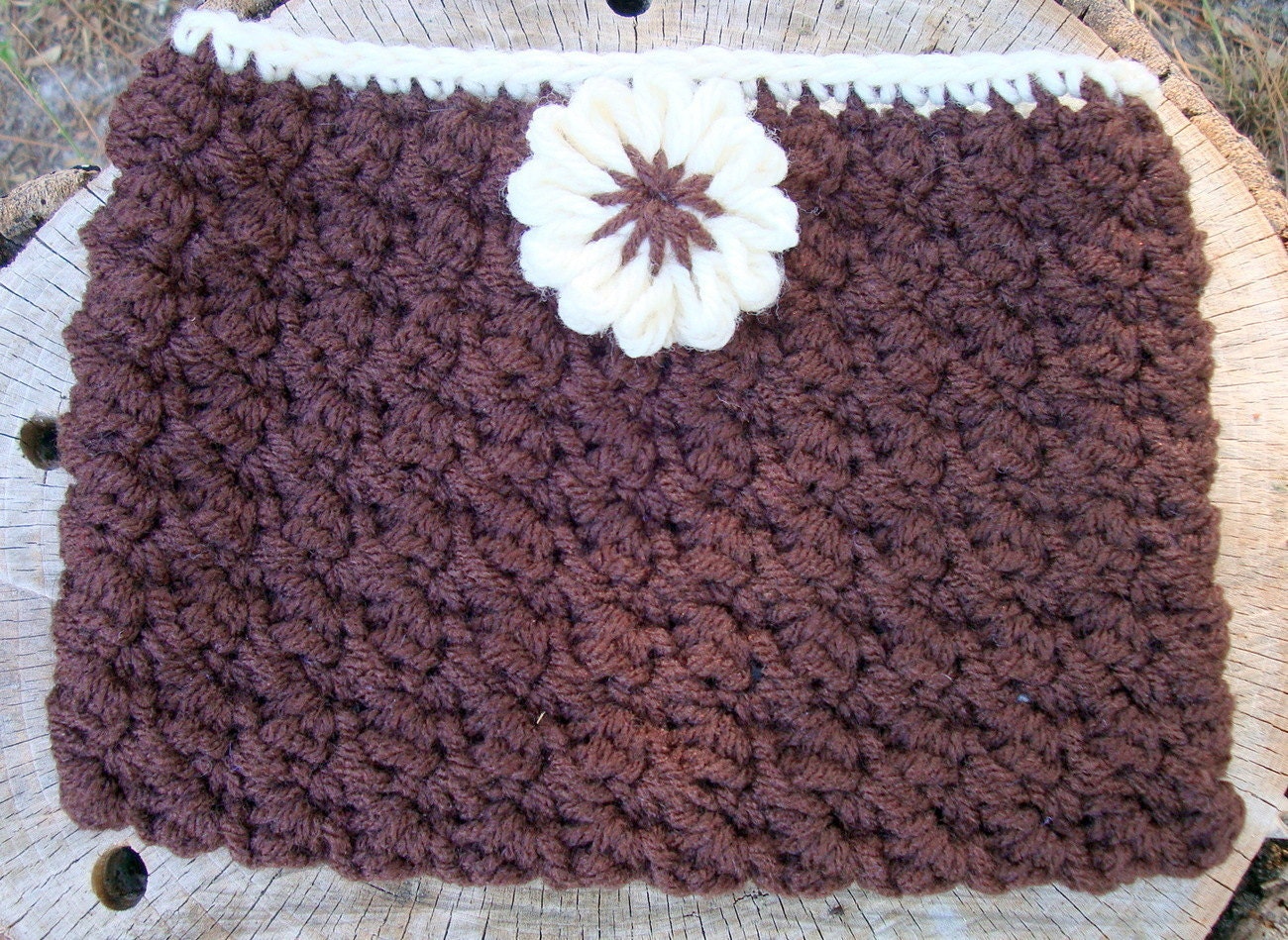 Crocheted Brown Bettty Pouch, Bag, Clutch