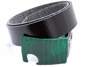 Bottle Opener Belt Buckle, Hammered Style with Green Finish