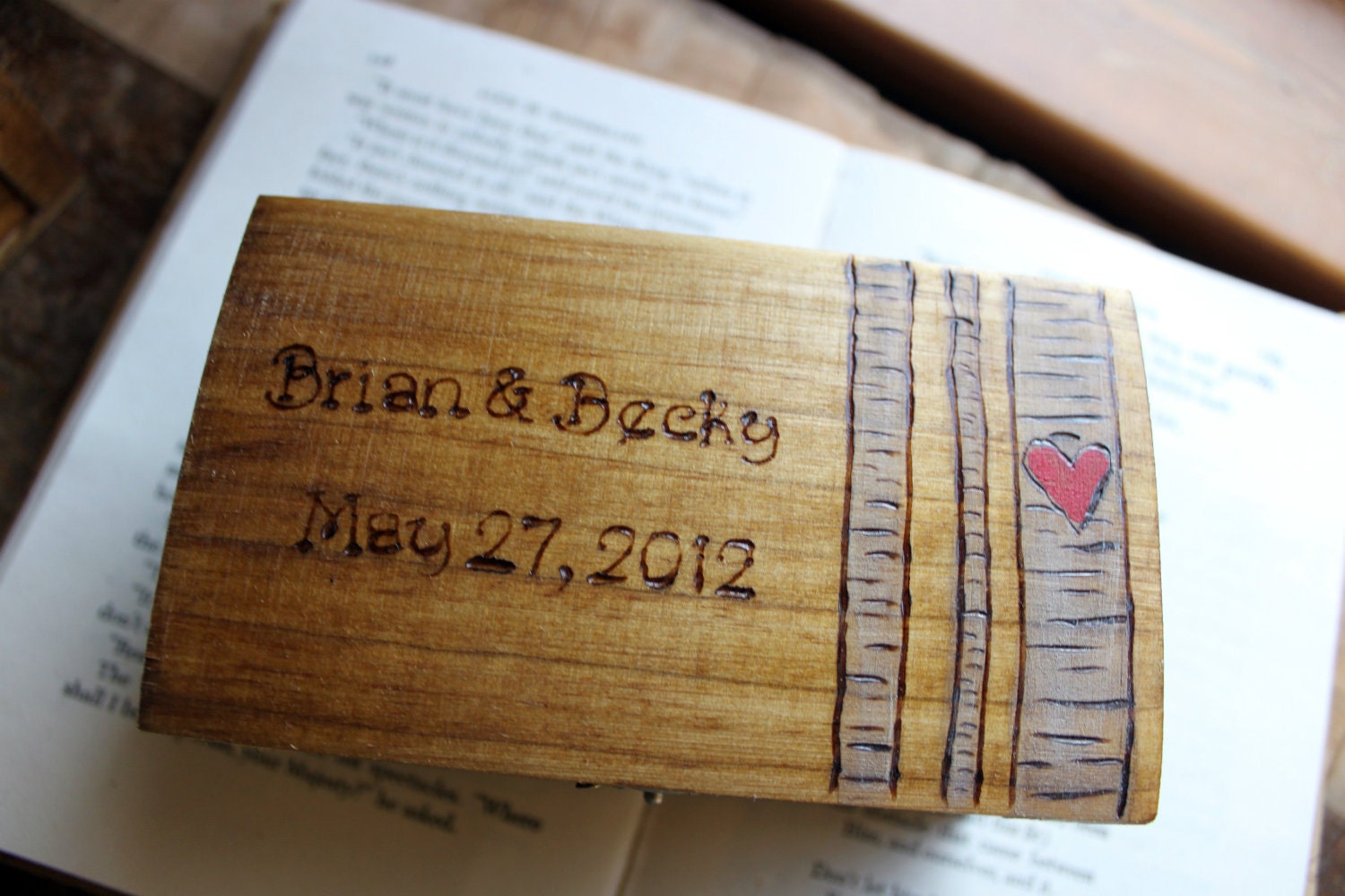Rustic Woodburned Ring Bearer Box -Birch Forest