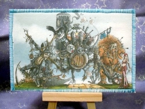 Steam-punk Land of Oz homemade fabric postcard