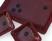 Deep Red Plate Set with Gold Accents, Fused Glass Dishes, Home Decor