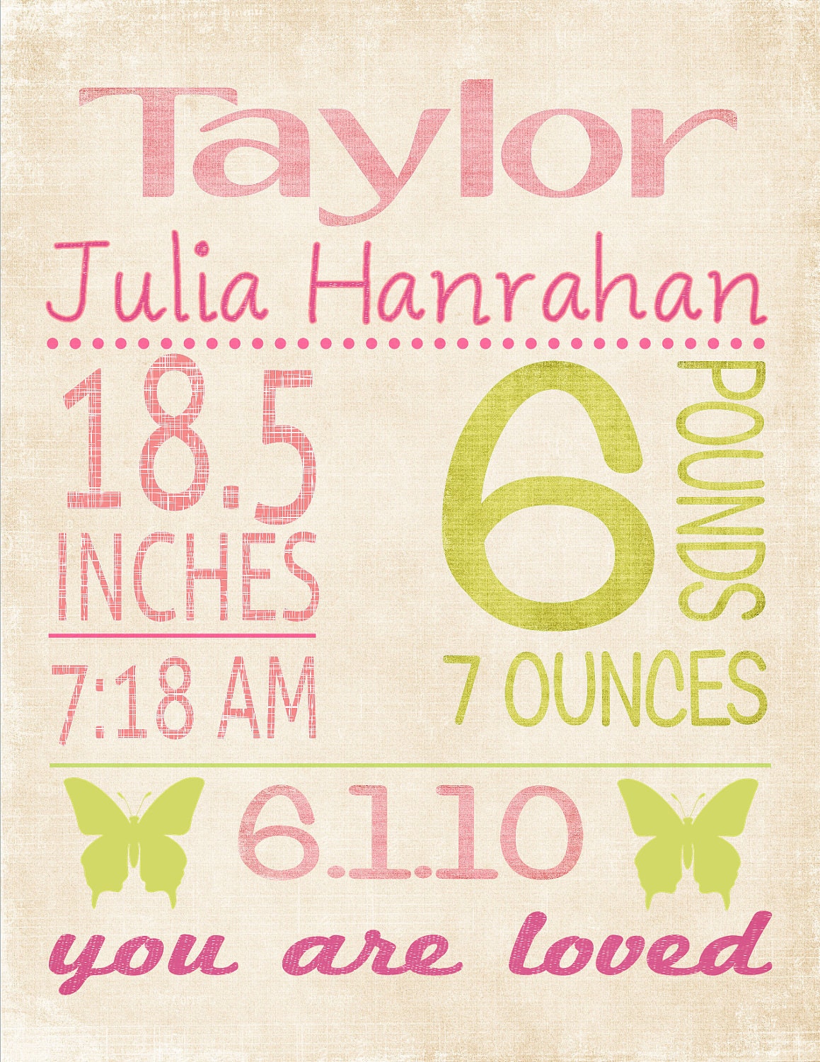 Girls Vintage Subway Nursery Art Birth Announcement Printable