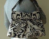 Petite Shoulder Bag - Linen and Black Damask
