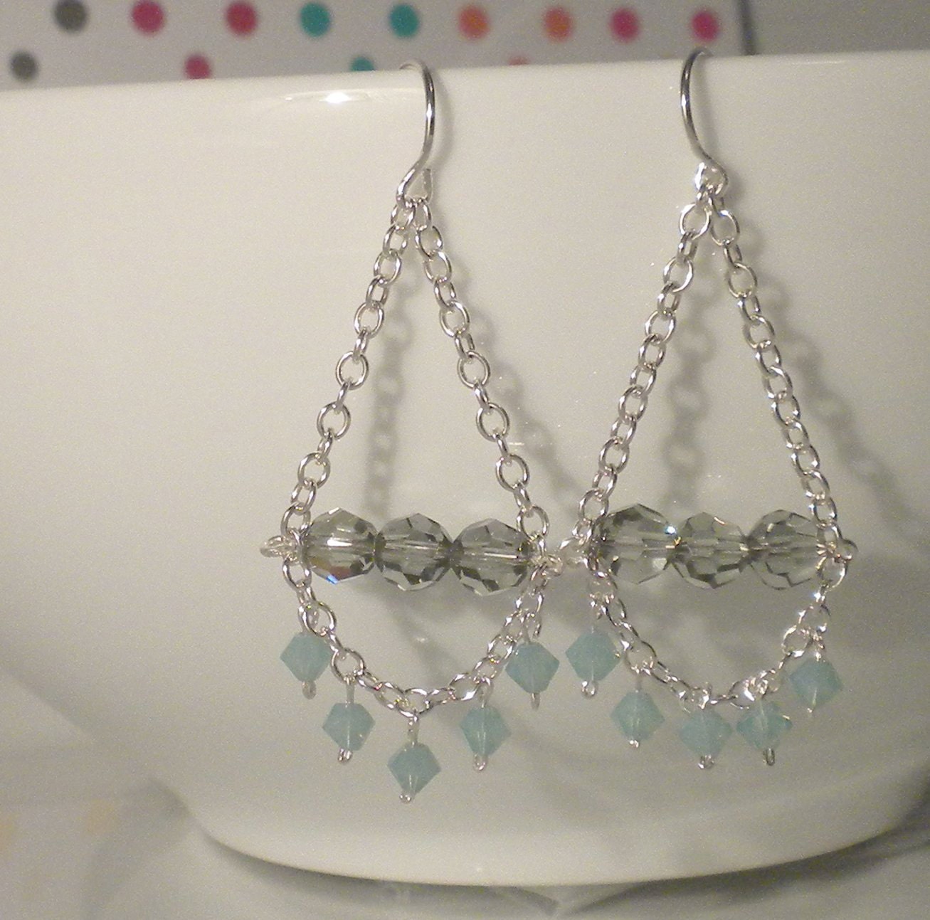 Gray and Aquamarine Crystal Chandelier Earrings