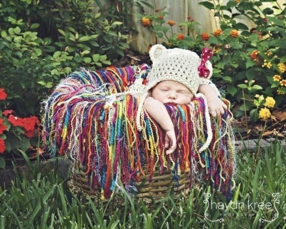 Fringe Blanket Photography Prop Kit - Baby Blanket Photo - Ivory Cream with Red - Blue - Green - Orange - Yellow Primary Color Fringe