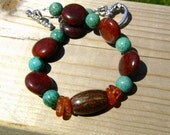 Bronzite, Brecciated Jasper and Turquoise Bracelet