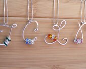 Four Bridal Party Bridesmaid Initial Necklaces Sterling Silver With Swarovski Birthstone Crystals- Handforged, Handmade by I Heart This