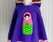 Russian Matryoshka Cape Fleece Poncho in Purple with Hood - Size 12mos-2T, 3/4T, 5/6 by The Trendy Tot