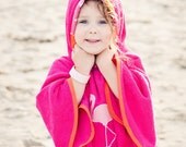 Hooded Towel Pink Flamingo Swimsuit Cover Up in Bright Pink Terry 12mos-2T, 3/4T, 5/6 - by The Trendy Tot