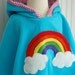 Rainbow Poncho Cape in Aqua with Pink Heart Hood - Size 7/8 - by The Trendy Tot