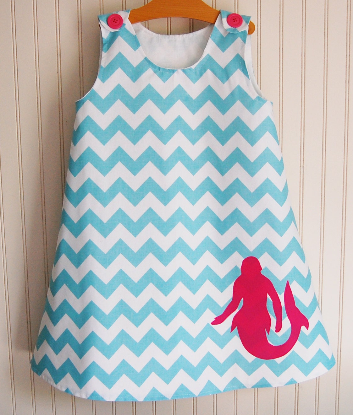 Mermaid Chevron Dress in Aqua and Bright Pink - Jumper sizes 12 to 18mos, 2T, 3, 4, 5, 6, 7 by The Trendy Tot