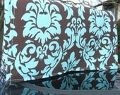 Coupon Purse Organizer Baby Blue on Chocolate Damask Fabric