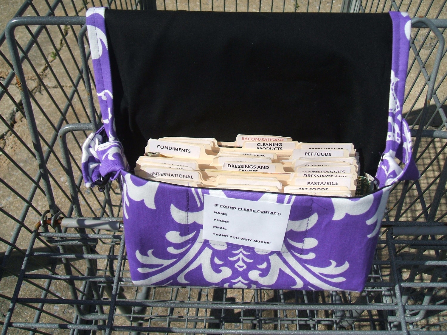 Mega Large Coupon Organizer Holder Heavy Duty Cotton Purple Damask Fabric