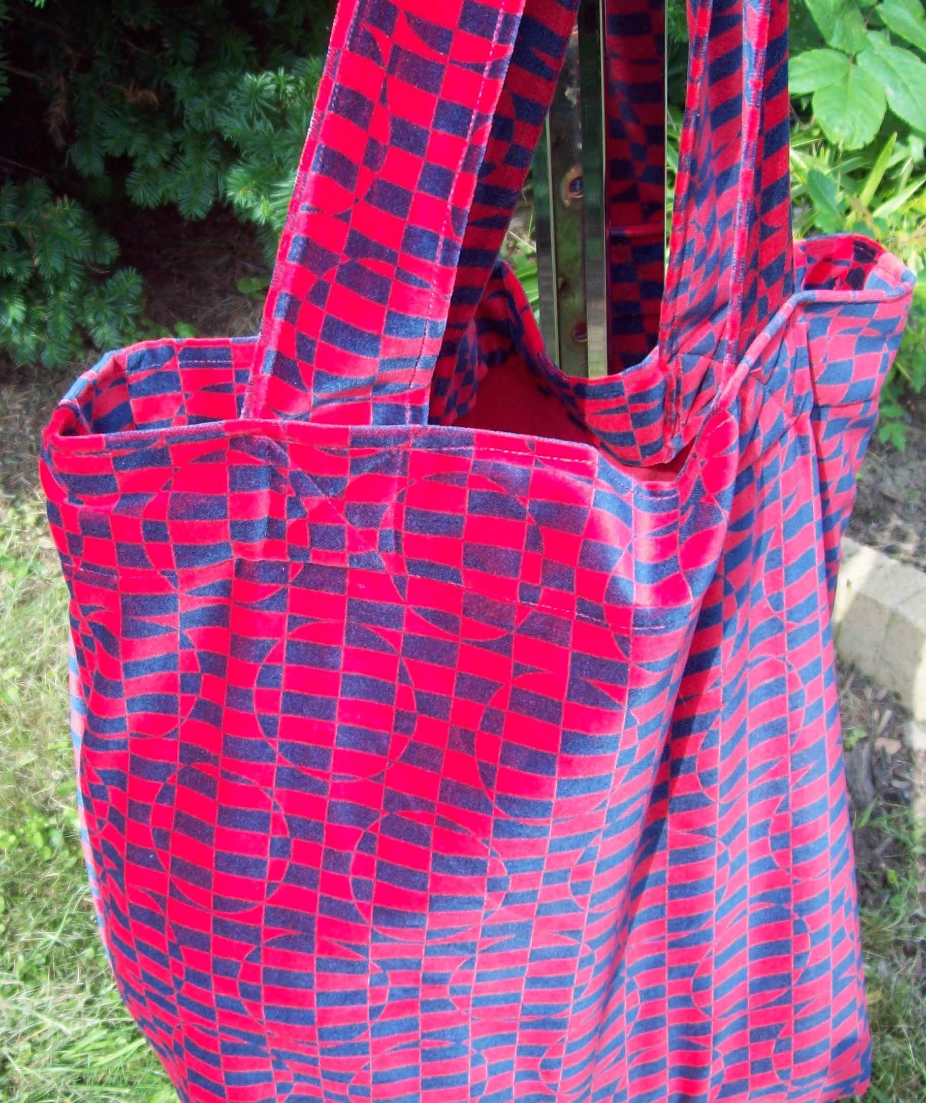 Fabric Grocery Bags and Carry All Totes Red and Blue Velvet