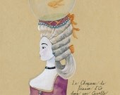 Goldfish Bowl Marie Antoinette Fish 5x7 watercolor print