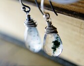 Terrarium Drop Earrings Gemstone Jewelry Garden Quartz Lichen PoleStar