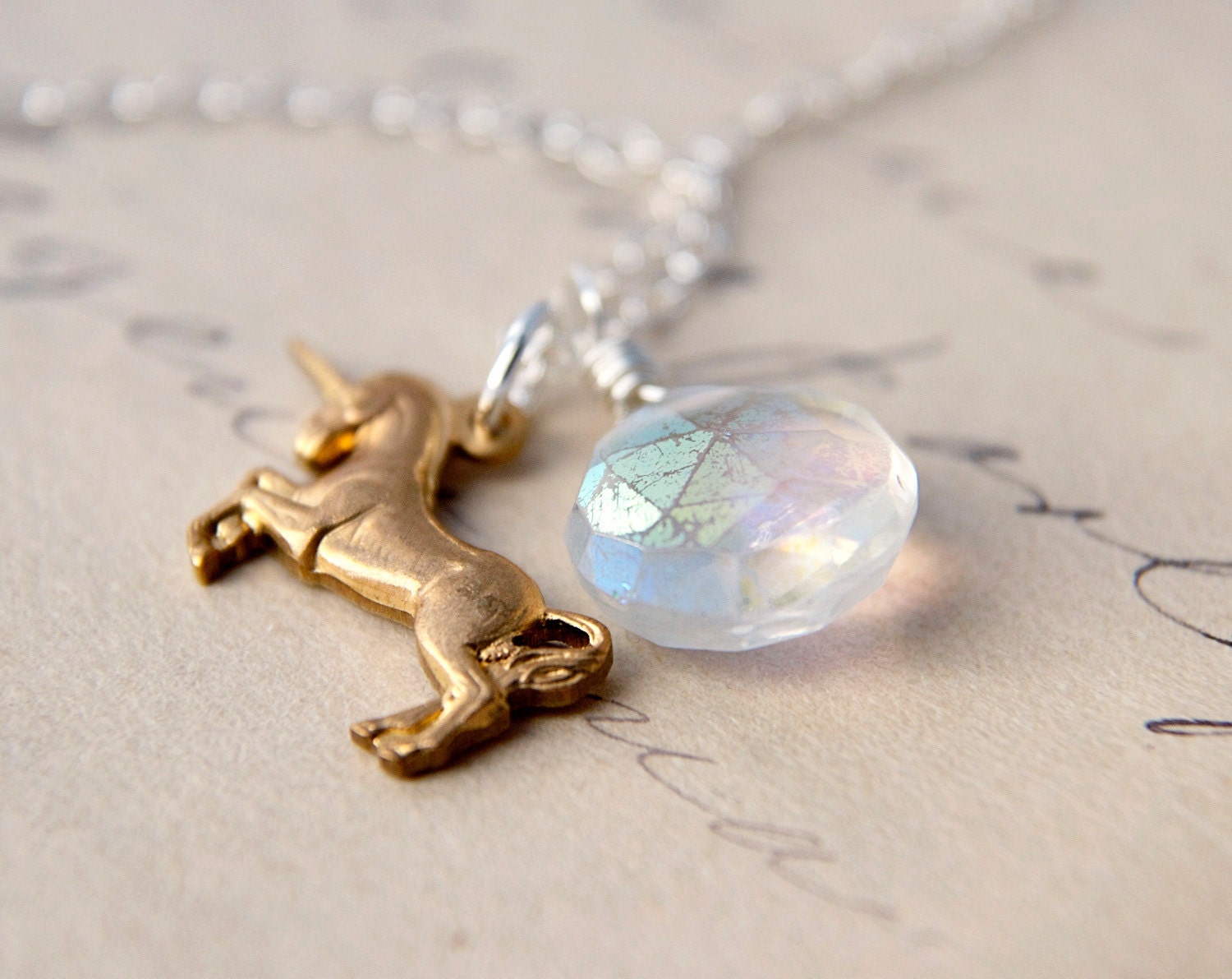 Unicorn Necklace Charm Silver Quartz Fairy Tale Pendant PoleStar