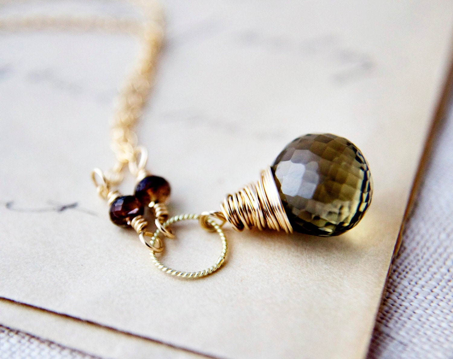 Olive Necklace Gemstone Jewelry Brown Green Gold Pendant PoleStar