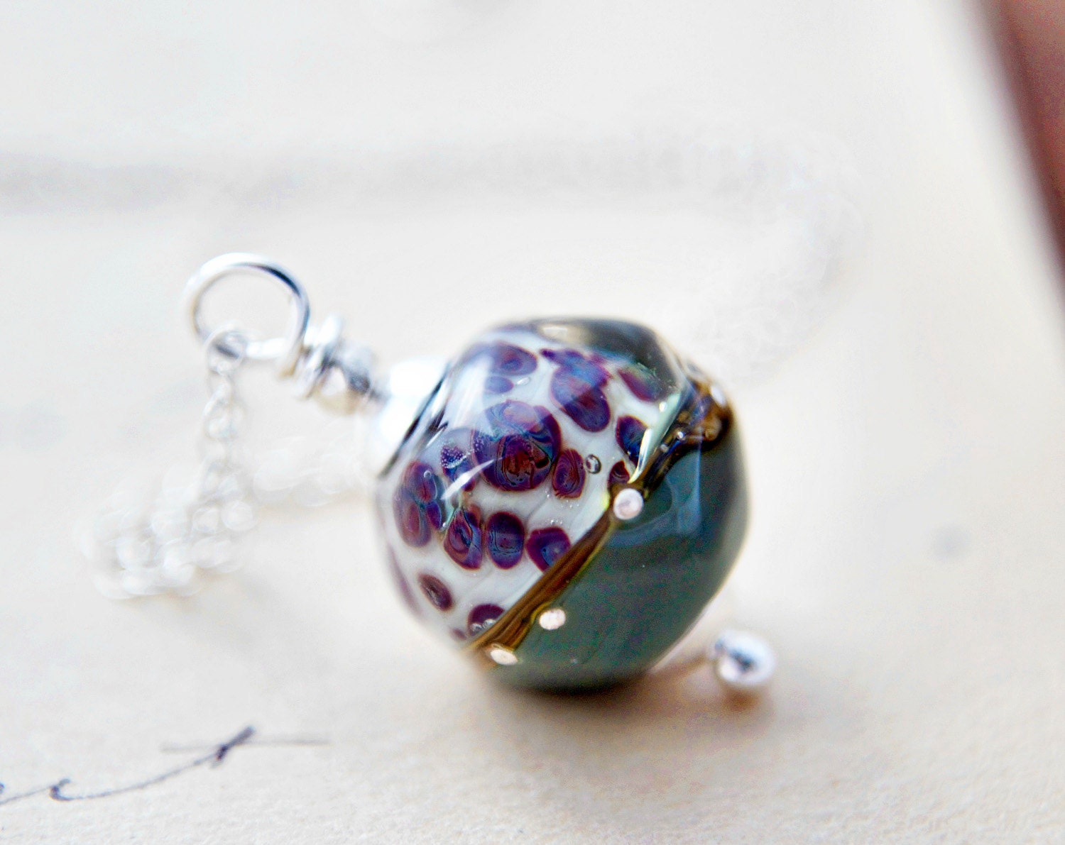 Glass Necklace Silver Animal Print Teal