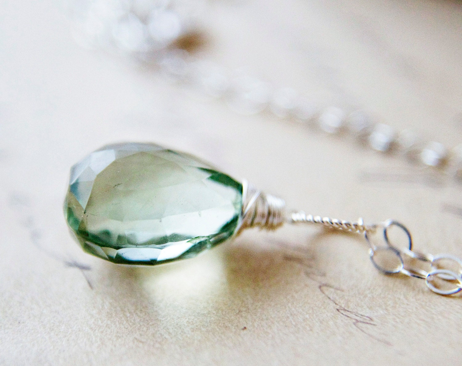 Amethyst Necklace Amethyst Jewelry Mint Necklace Green Pendant Simplistic PoleStar