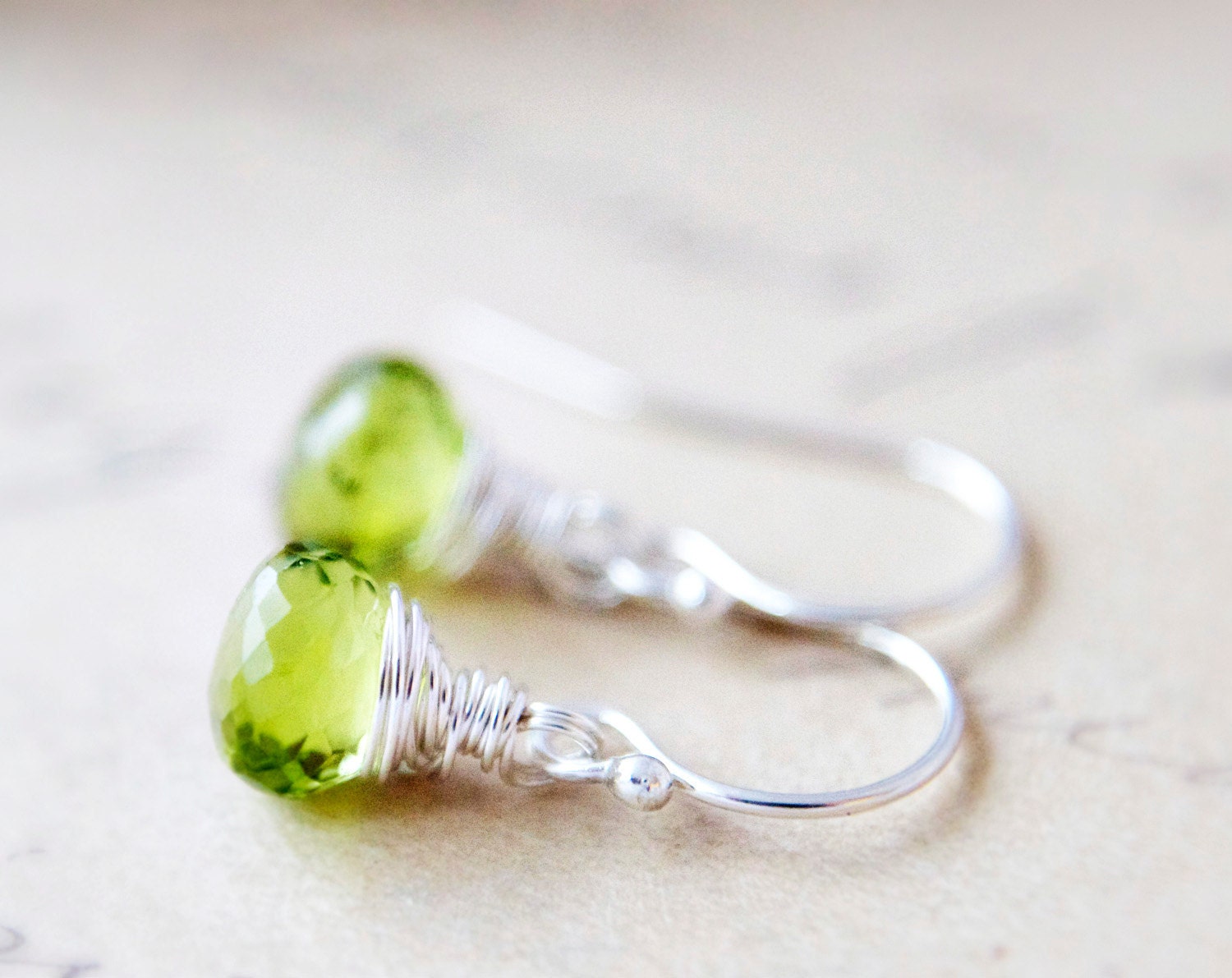 Peridot Drop Earrings Gemstone Jewelry Sterling Silver August Dangle Neon