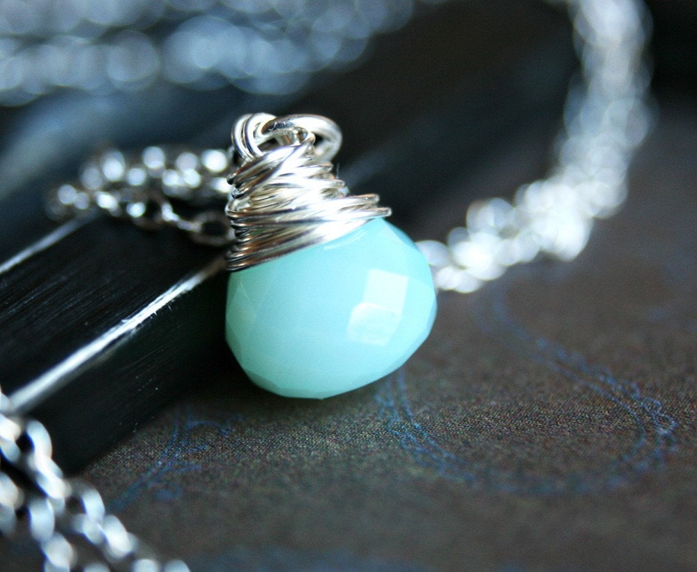 Pale Blue Chalcedony on Sterling Silver - Little Robin's Egg Necklace