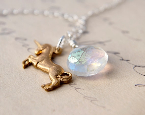 Unicorn Necklace Charm Silver Quartz Fairy Tale Pendant PoleStar - PoleStar