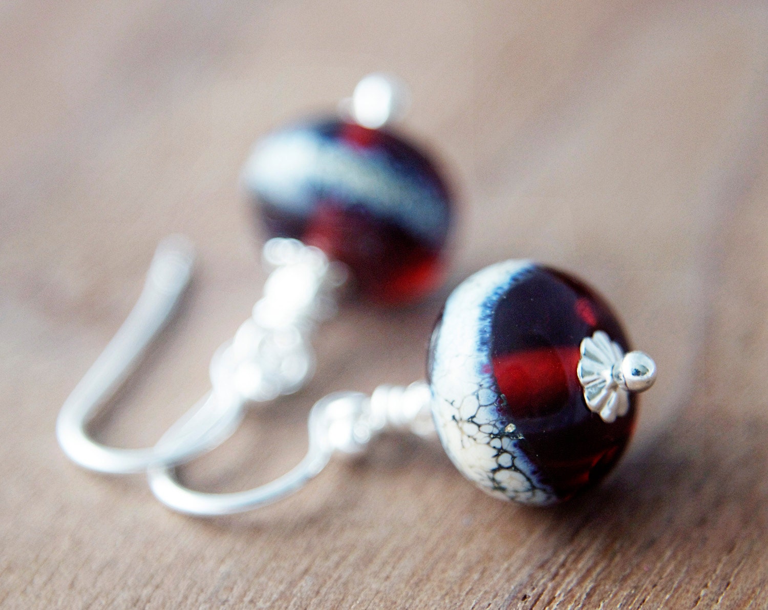 Burgundy Glass Earrings  Lampwork Silver Dangle Oxblood PoleStar