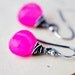 Hot Pink Earrings Wire Wrapped Sterling Silver Chalcedony Stone Oxidized Gray Dangle Fluorescent Neon Fashion