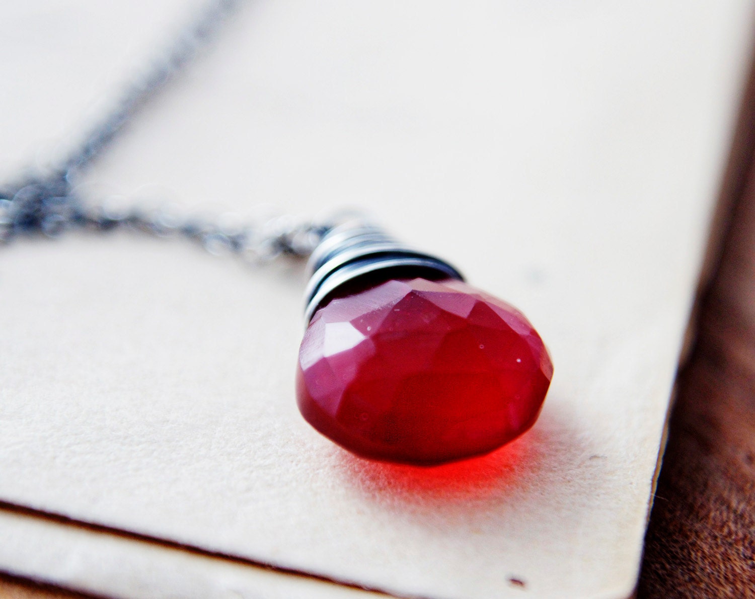 Red Stone Necklace Rust Orange Chalcedony Pendant