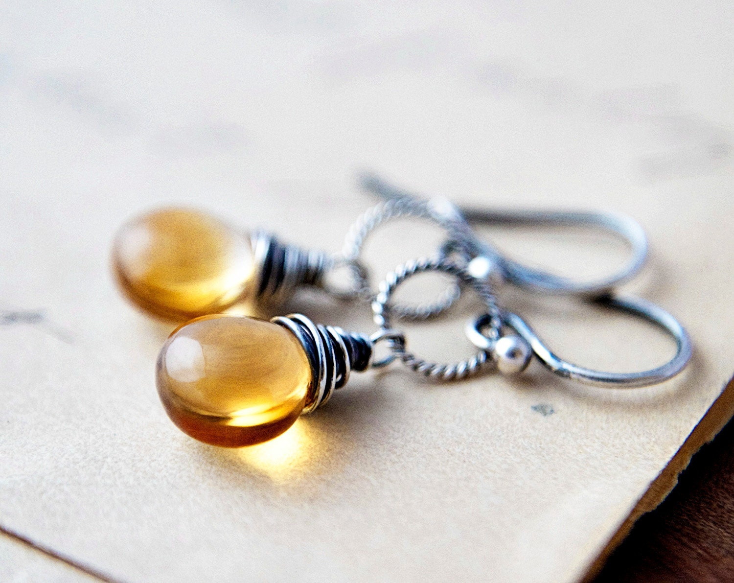 Birthstone Drop Earrings Gemstone Jewelry Yellow Citrine Sterling Silver Golden November PoleStar