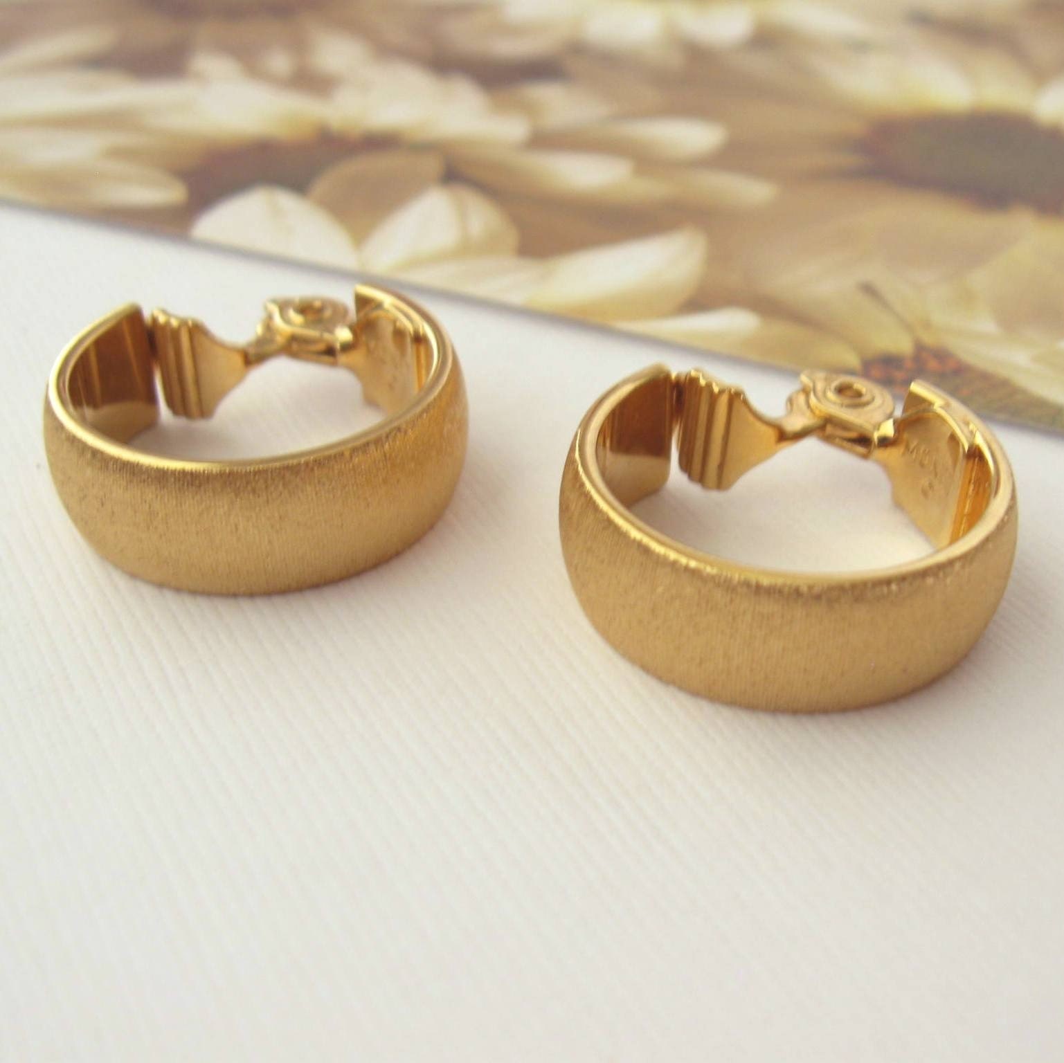 Vintage- Brushed Gold Tone Band - Monet Hoop Earrings