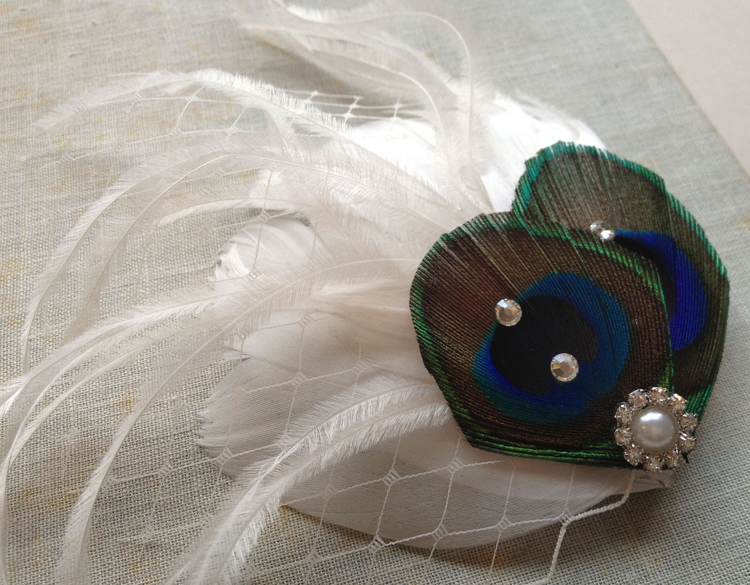 Peacock Wedding Feather Hair Clip - Made to order
