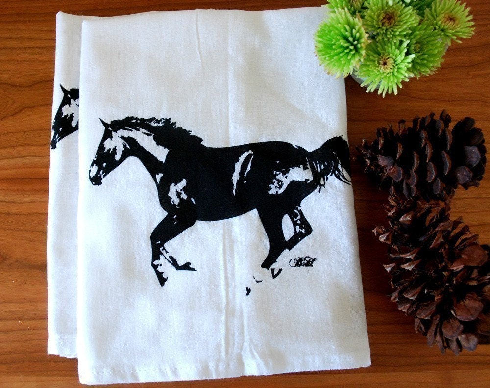 Horse Silhouette Screen Printed Bar Towels Set of Two- Equestrian- Tea Towel- Dish Towel - Dish Cloth- Flour Sack