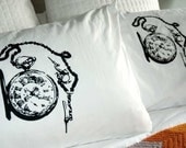 Screen Printed Vintage Pocket Watch Pillowcase Pair Standard