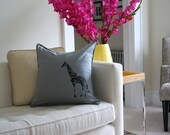Giraffe Hand Screen Printed Cotton Throw Pillow Cover Stone- Grey- animal pillow- pillow