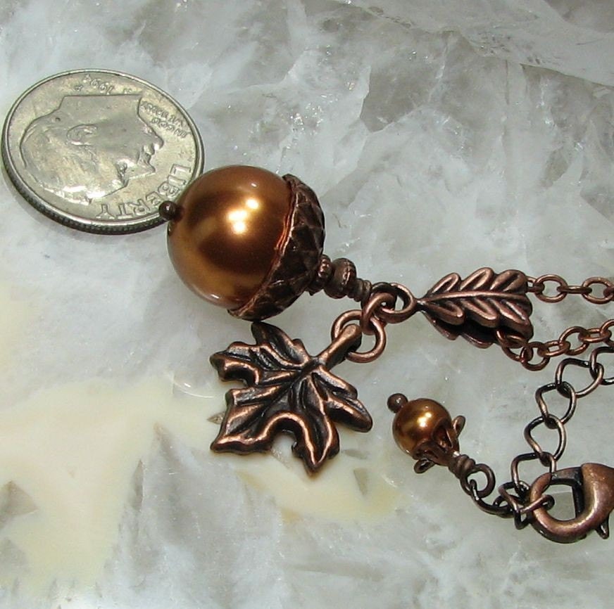 Maple Leaf Copper Acorn Earrings - Swarovski Pearls Canadian Hockey Team