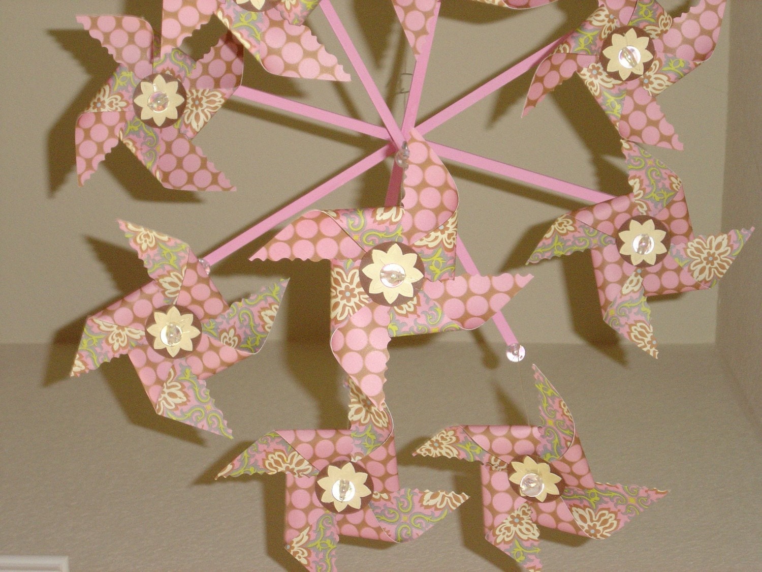 SALE Pinwheel Chandelier Mobile Amy Butler Pink Chocolate Brown