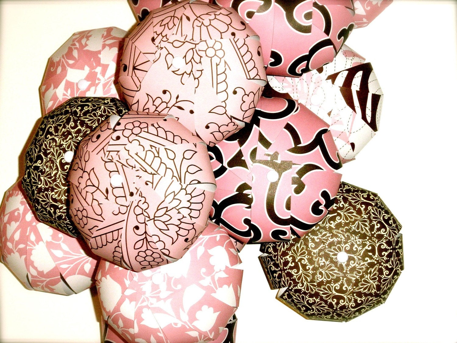 15 Paper Pink Lady Pom Poms Balls Tangerines pomegranates photo props tablescape ornament collection garland place holders Potpourri Chocol