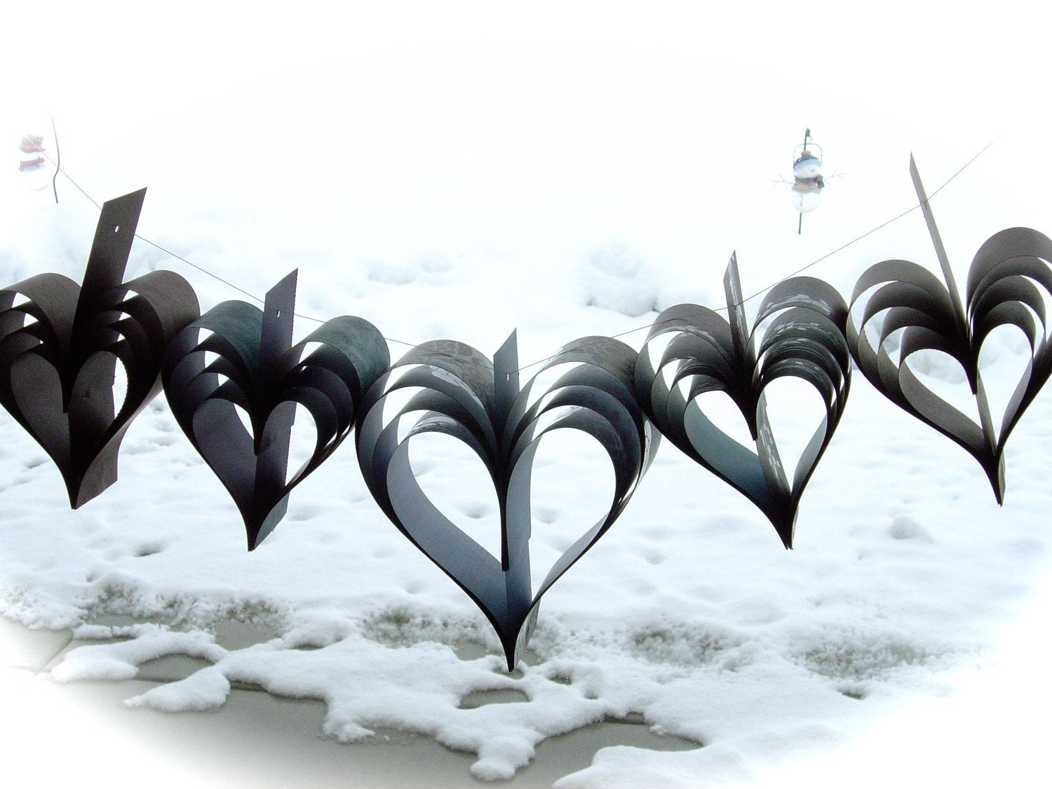 SALE Paper Hearts Wedding Garland Banner Vintage French Papiere Chocolate Brown and Indigo Hues of Blue Hand Crafted OOAK Shabby Chic