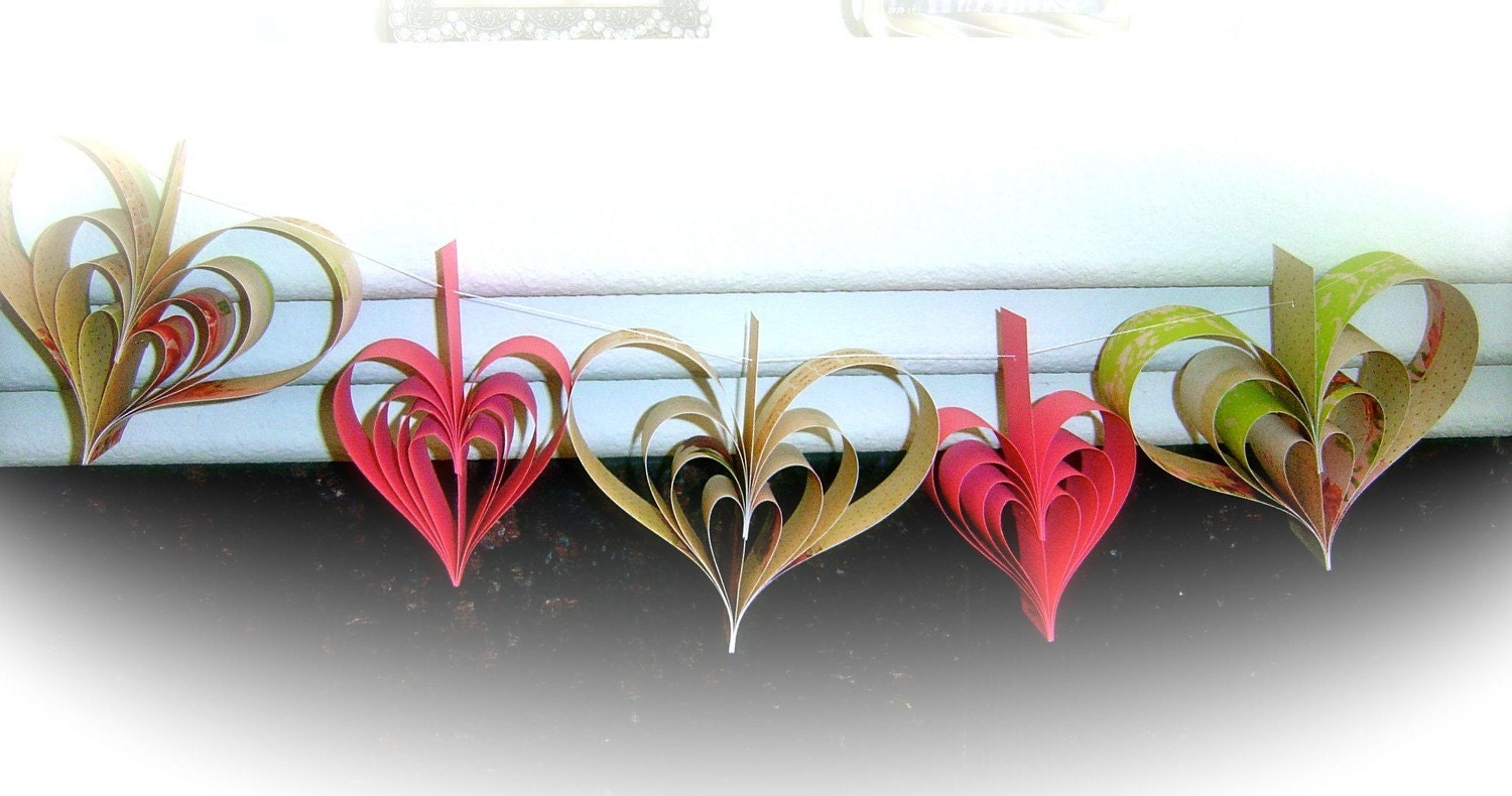 Paper Hearts Shabby Cottage Roses Wedding Garland Banner Hand Crafted OOAK Large French Paperie