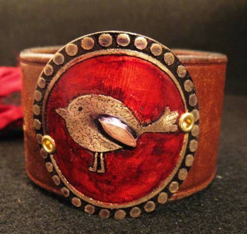 Handmade gift etched metal brass bird cuff womens jewelry free shipping