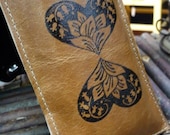 Ipod iphone sleeve leather handprinted lotus hearts