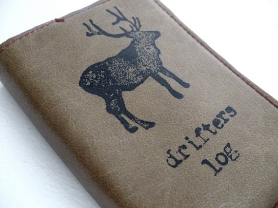small leather sketchbook journal handprinted custom for you drifters log