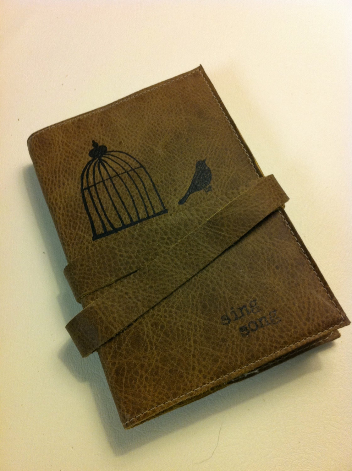 leather handprinted journal sketchbook customized for you sing song