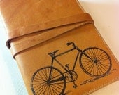leather journal sketchbook handprinted for you custom bicycle