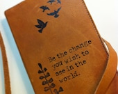 leather journal sketchbook custom handprinted for you be the change you wish to see in the world